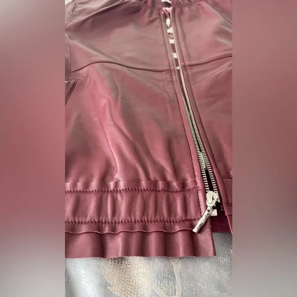 New Genuine Leather Tommy Bahama Burgundy Woman Jacket Full Zip - Picture 9 of 16